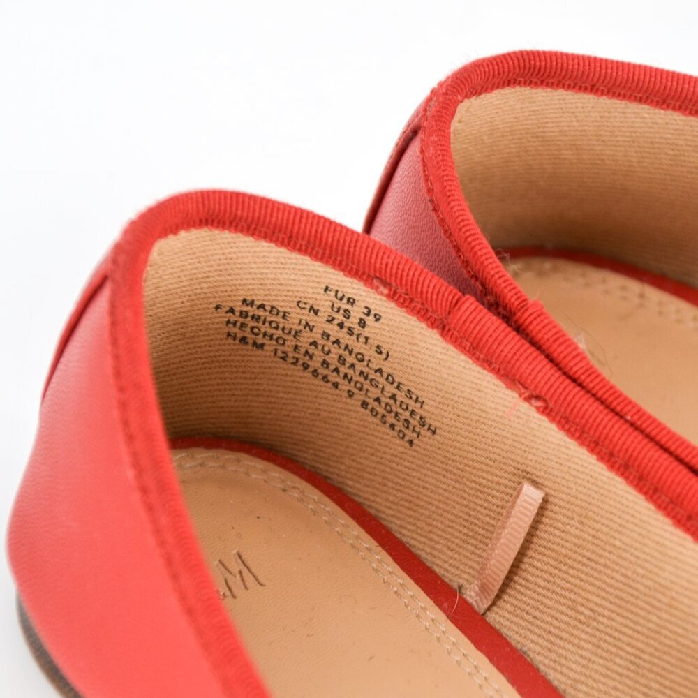 H&M Bow Ballet Flats in Red Minimalist Ballerina Travel Comfort Shoes Womens 8 - Picture 9 of 9